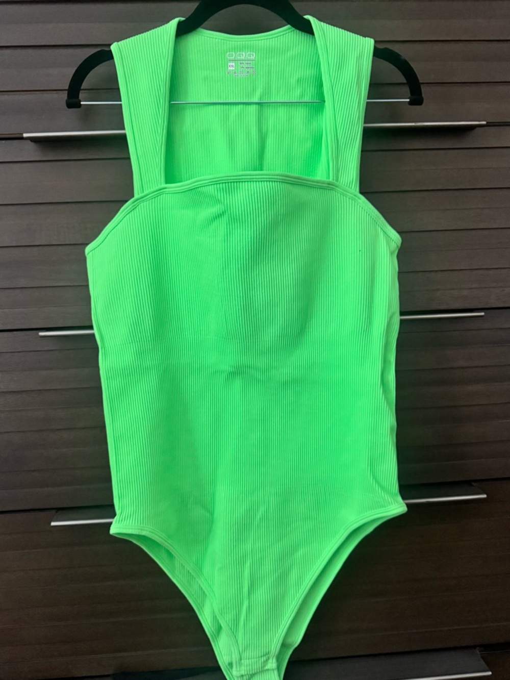 OQQ Strappy Square Neck Sleeveless Tummy Control Ribbed Bodysuit in Neon Green